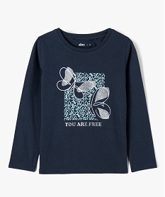 GEMO Tee-shirt fille à manches longues avec motif pailleté noir chine