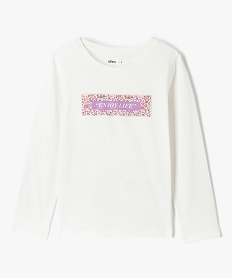 GEMO Tee-shirt fille à manches longues avec motif sur le buste blanc chine