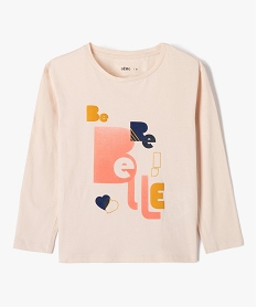 GEMO Tee-shirt fille à manches longues imprimé blanc chine