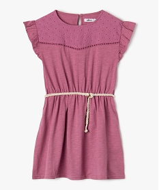 GEMO Robe fille en maille avec buste brodé et manches à volants violet standard