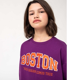 GEMO Sweat fille molletonné avec inscription brodée violet standard