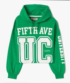 sweat fille a capuche coupe courte avec inscription — camps united vert sweatsI842001_1