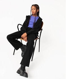 GEMO Pantalon en toile coupe large à taille haute fille noir standard