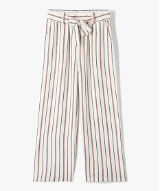 GEMO Pantalon fille large à rayures contenant du lin Imprimé