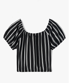 GEMO Chemise fille à col Bardot et manches courtes raye noir et blanc