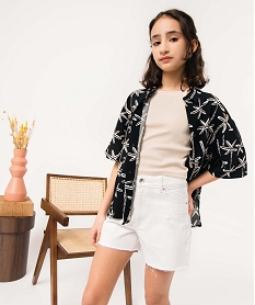 GEMO Chemise fille à manches courtes avec motifs palmiers Noir
