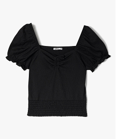 GEMO Blouse fille imprimée avec finitions smockées Noir