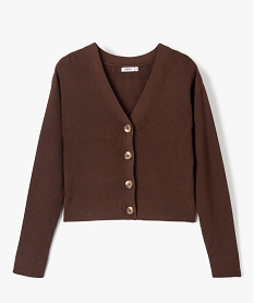 GEMO Gilet fille court en maille côtelée marron fonce