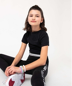 GEMO Tee-shirt fille bicolore court à manches courtes noir standard