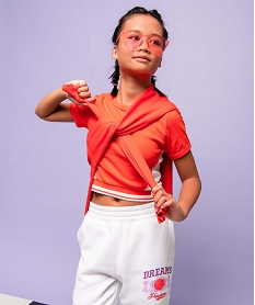 GEMO Tee-shirt fille bicolore court à manches courtes orange standard