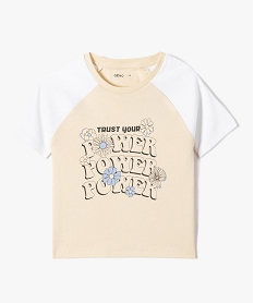 GEMO Tee-shirt fille court à manches courtes avec inscription XXL beige standard