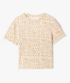 GEMO Tee-shirt fille à manches courtes imprimé en maille côtelée beige standard