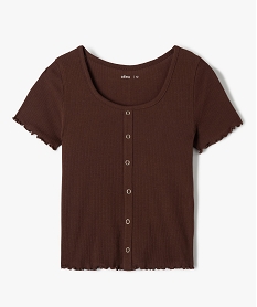 GEMO Tee-shirt fille à manches courtes en maille côtelée marron fonce