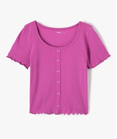 GEMO Tee-shirt fille à manches courtes en maille côtelée violet vif