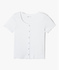 GEMO Tee-shirt fille à manches courtes en maille côtelée blanc standard
