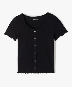 GEMO Tee-shirt fille à manches courtes en maille côtelée noir standard