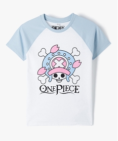 GEMO Tee-shirt fille bicolore à manches raglan imprimé tête de mort - One Piece blanc standard