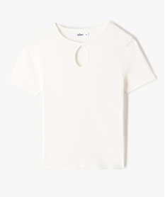 GEMO Tee-shirt fille en maille côtelée avec ouverture goutte blanc chine