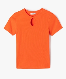 GEMO Tee-shirt fille en maille côtelée avec ouverture goutte orange standard