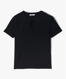 GEMO Tee-shirt fille en maille côtelée avec ouverture goutte noir standard