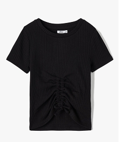 GEMO Tee-shirt fille en maille côtelée avec cordons coulissant sur l’avant noir standard