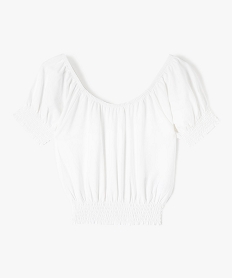 GEMO Tee-shirt fille à col Bardot et finitions stockées blanc standard