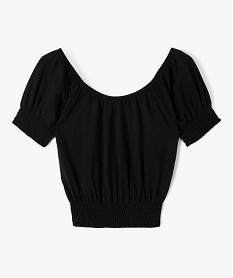 GEMO Tee-shirt fille à col Bardot et finitions stockées noir standard