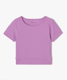 GEMO Tee-shirt fille en maille côtelée coupe courte violet standard