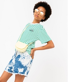 GEMO Tee-shirt fille à rayures coupe oversize Vert
