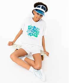 GEMO Tee-shirt fille à motif fleuri coupe oversize Blanc