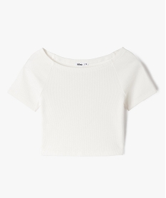 GEMO Tee-shirt fille court à col bardot blanc chine
