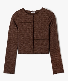 GEMO Tee-shirt fille court à manches longues avec coutures asymétriques marron fonce