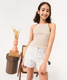 GEMO Débardeur fille côtelé à fines bretelles façon crop top Beige