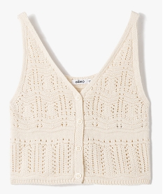 GEMO Débardeur fille tricoté façon macramé coupe courte Beige