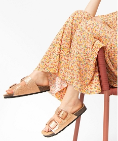 GEMO Mules femme à double bride à boucles unies Jaune