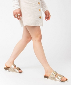 GEMO Mules femme à double bride à boucles unies dore