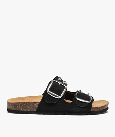 GEMO Mules femme à brides en cuir et clous métalliques noir standard