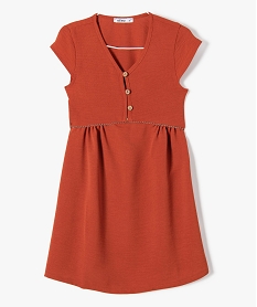 GEMO Robe fille à manches ultra courtes et boutons sur l’avant du buste Brun
