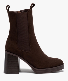 GEMO Boots femme Chelsea à talon dessus en suédine unie marron standard
