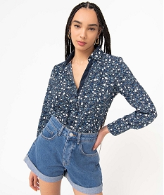 GEMO Chemise femme à motifs fleuris avec manches retroussables Imprimé