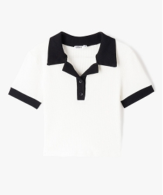 GEMO Polo fille à manches courtes avec col chemise Blanc