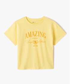 GEMO Tee-shirt fille à manches courtes coupe ample jaune standard
