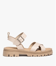 GEMO Sandales femme unies en cuir à épaisse semelle crantée beige standard