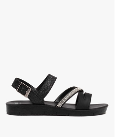 GEMO Sandales femme unies à talon plat et à brides contrastées noir standard