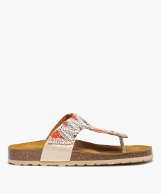 GEMO Sandales femme à entre-doigts avec brides ornées de perles beige standard