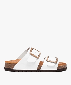 GEMO Mules femme unies à larges brides bouclées en cuir blanc standard