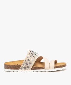 GEMO Mules femme à talon plat avec brides élastiques fantaisie beige standard