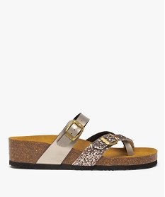 GEMO Mules femme avec brides scintillantes et pailletées Brun