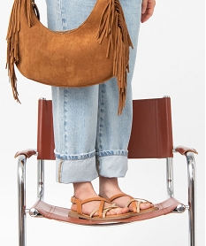 GEMO Sandales femme unies en cuir et à strass marron standard