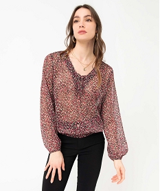 blouse femme en voile imprime avec finitions elastiques imprimeI878401_1